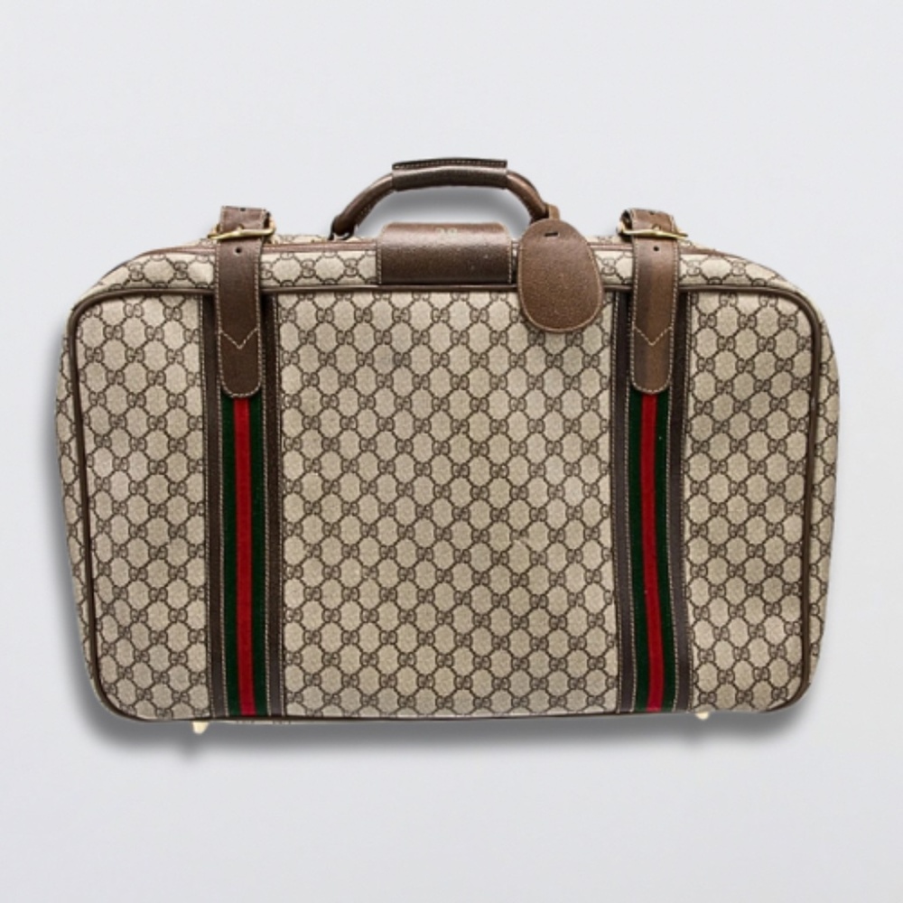 Vintage 1970 Gucci GG Supreme Suitcase Web Stripe Monogram Canvas Gold Closure - Picture 2 of 15